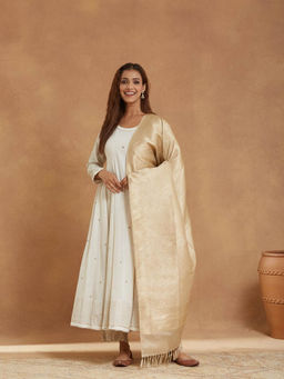 Fabindia - Beige Viscose Blend Banarsi Dupatta