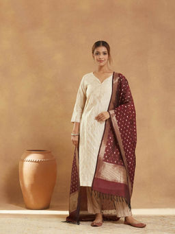 Fabindia - Wine Viscose Blend Banarsi Dupatta