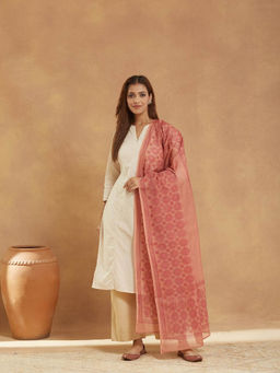 Fabindia - Pink Cotton Silk Hand Block Printed Dupatta