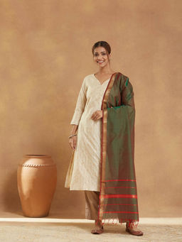 Fabindia - Green Cotton Silk Blend Maheshwari Dupatta