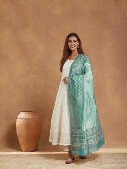 Fabindia - Green Cotton Silk Hand Block Printed Dupatta