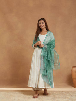 Fabindia - Green Silk Hand Block Printed Dupatta