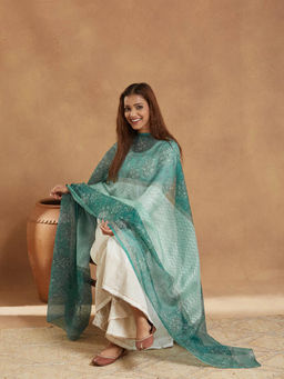 Fabindia - Green Silk Hand Block Printed Dupatta