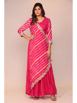 Zari Jaipur - Pink Leheriya Ethnic Maxi Dress