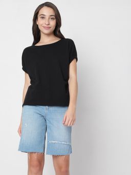 VERO MODA - Women Black Solid Casual T-Shirt