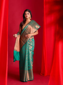 Beatitude - Green Woven Banarasi Saree with Unstitched Blouse