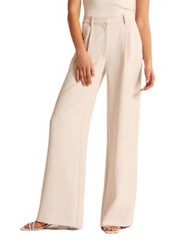 Fnocks - Womens Cream Wide-Leg High-Waisted Formal Trouser