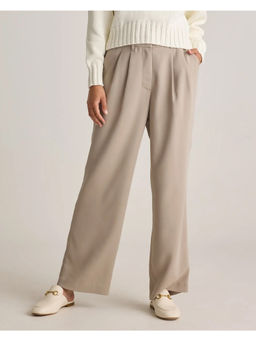 Fnocks - Womens Beige Wide-Leg High-Waisted Formal Trouser