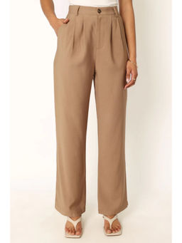 Fnocks - Womens Brown Wide-Leg High-Waisted Formal Trouser