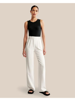 Fnocks - Womens White Wide-Leg High-Waisted Formal Trouser