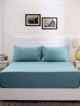 Maspar - Colorart Slumber Solid 200 Tc Cotton Aqua Single Bed Sheet With 1 Pillow Cover