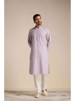 Manyavar - Purple Blended Cotton Printed Kurta Churidar (Set of 2)