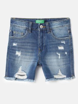 United Colors of Benetton - Solid Regular Fit Blue Denim Shorts