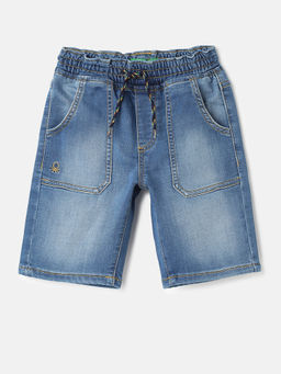 United Colors of Benetton - Solid Regular Fit Blue Denim Shorts