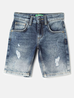 United Colors of Benetton - Solid Regular Fit Blue Denim Shorts