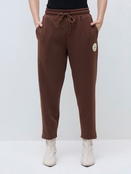 ELLE - Brown Polyester Solid Pant