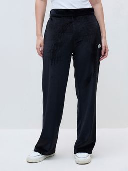 ELLE - Black Polyester Solid Pant