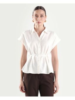 RAREISM - White Spread Collar Boxy Fit Top with Belt