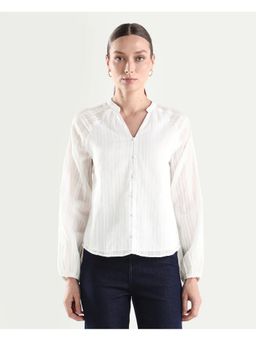 RAREISM - White Mandarin Collar Regular Fit Top