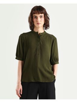 RAREISM - Olive Mandarin Collar Regular Fit Top