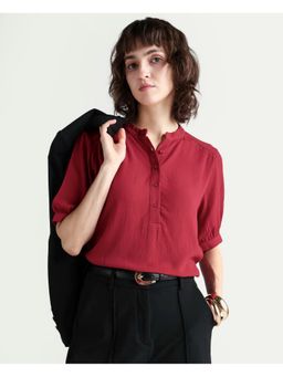 RAREISM - Red Mandarin Collar Regular Fit Top