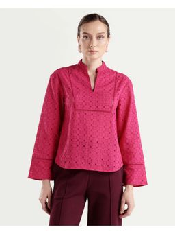 RAREISM - Pink Mandarin Collar Regular Fit Top