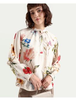 RAREISM - Off White Mandarin Collar Relaxed Fit Top