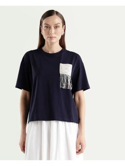 RAREISM - Navy Blue Solid Boxy Fit T-Shirt