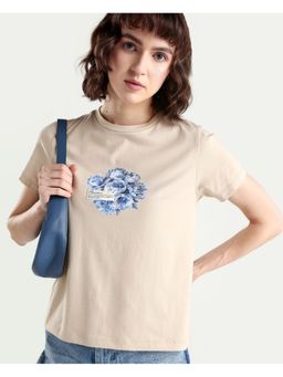 RAREISM - Beige Graphic Print Regular Fit T-Shirt