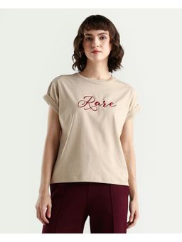 RAREISM - Beige Solid Relaxed Fit T-Shirt