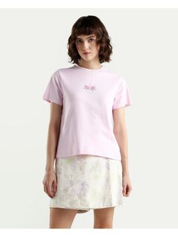 RAREISM - Pink Floral Print Regular Fit T-Shirt