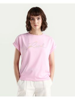 RAREISM - Pink Typography Print Relaxed Fit T-Shirt
