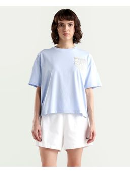 RAREISM - Blue Solid Boxy Fit T-Shirt