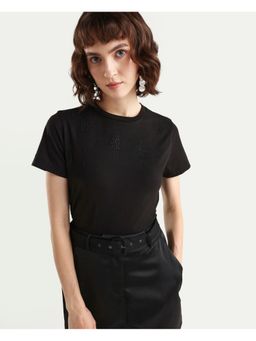 RAREISM - Black Typography Print Regular Fit T-Shirt