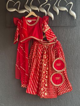 The Little Tales - Red Chanderi Attached Dupatta Lehnga Set ( Mama Ki Shaadi)