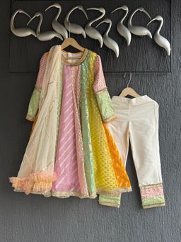 The Little Tales - Girls Multicolor Chanderi Anarkali set