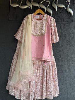The Little Tales - Baby Pink Silk Embroidered Sharara Set