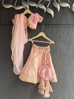 The Little Tales - Baby Pink Brocade Strappy Lehenga Set
