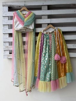 The Little Tales - Rainbow Drape Net Chanderi Lehnga Set