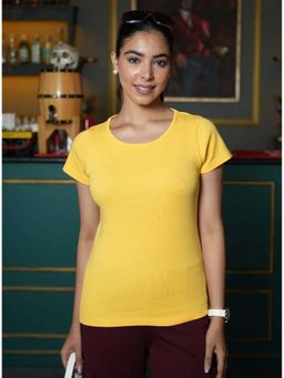 MLADA - Yellow Round Neck Solid T-Shirt
