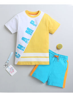 Bumzee - Yellow & Blue Boys Half Sleeves T-Shirt & Short (Set of 2)
