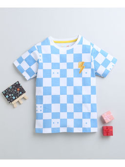 Bumzee - White & Blue Boys Half Sleeves T-Shirt