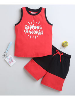 Bumzee - Red & Black Boys Sleeveless T-Shirt & Short (Set of 2)