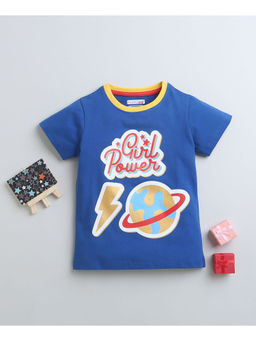 Bumzee - Royal Blue Girls Half Sleeves Graphic T-Shirt