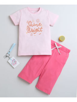 Bumzee - Pink Girls Half Sleeves T-Shirt & Capri (Set of 2)