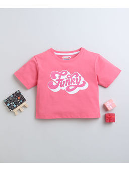 Bumzee - Fuchsia Pink Girls Half Sleeves Oversized Graphic Crop T-Shirt