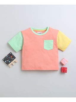 Bumzee - Peach Girls Half Sleeves Oversized Crop T-Shirt