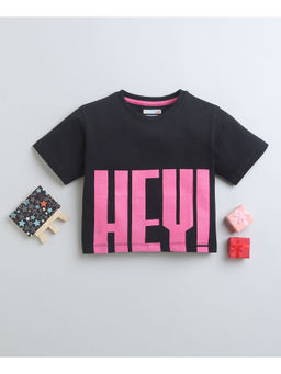 Bumzee - Black Girls Half Sleeves Oversized Graphic Crop T-Shirt