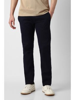 Peter England - Men Navy Blue Solid Low Skinny Fit Casual Trouser