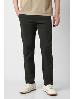 Peter England - Men Olive Solid Slim Fit Casual Trouser